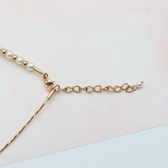 Elegant Rose Gold Beaded Necklace with Pearl & Adjustable Length, XPNL0288 - Picture 8 of 12